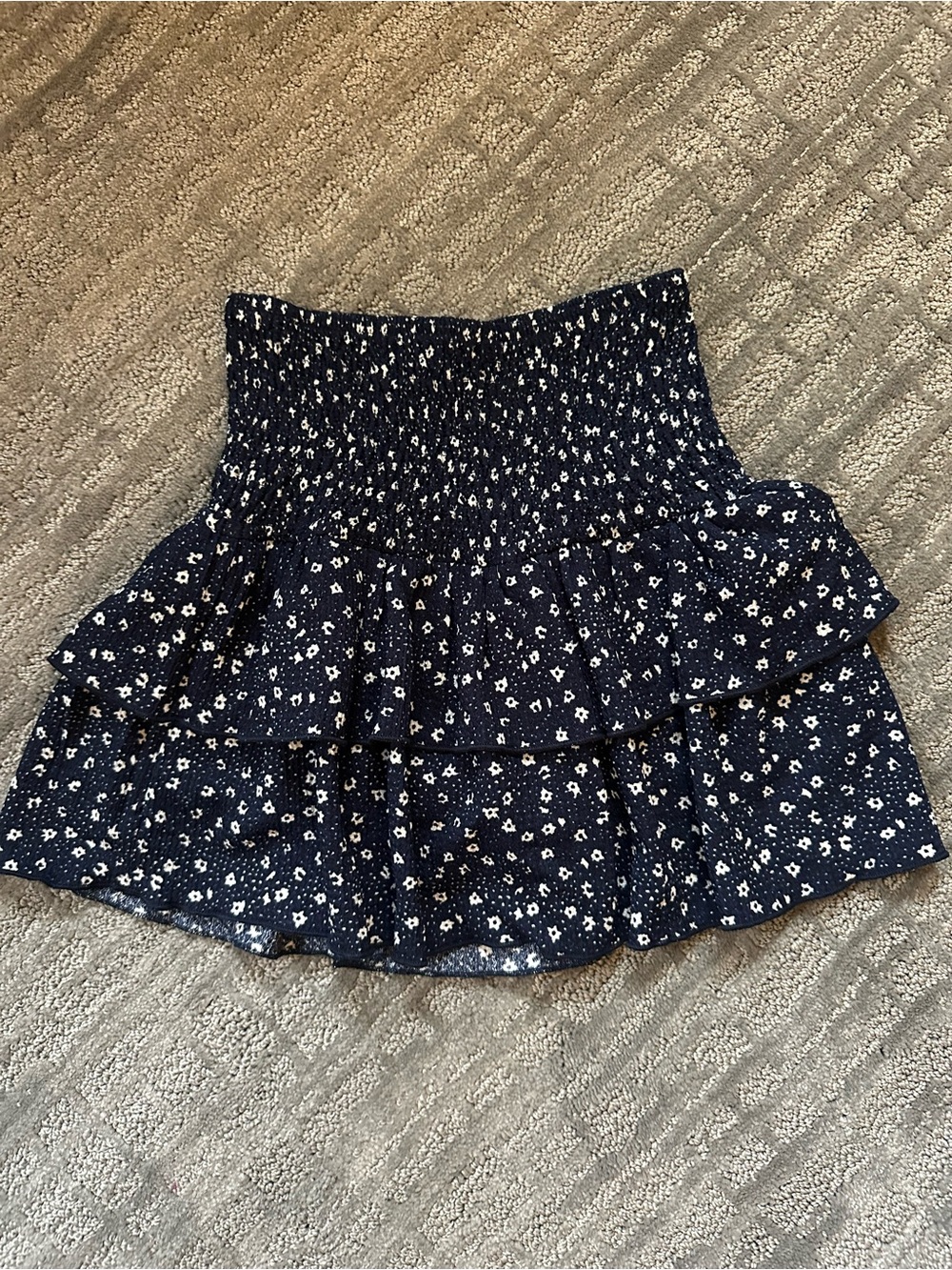 Zara Navy Blue Floral Smocked Tiered Mini Skirt